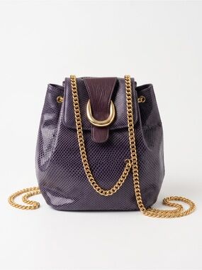 💜 GENUINE LEATHER PURPLE BUCKET BAG CROSSBODY SHOULDER PURSE GOLD HARDWARE